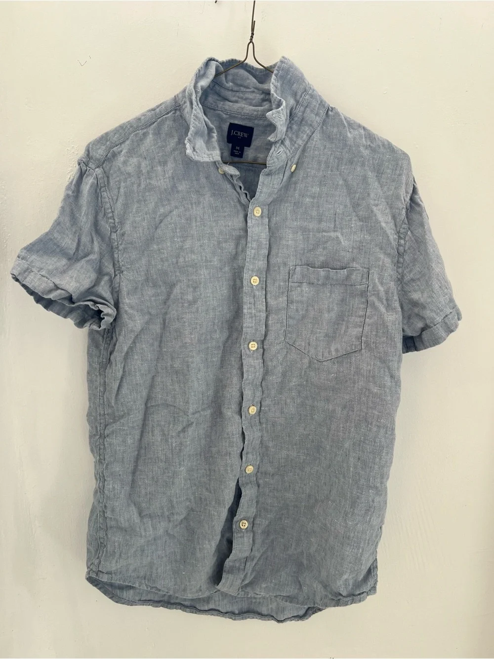 J. Crew Short-Sleeve Button-Down Shirt in Light Blue Linen
